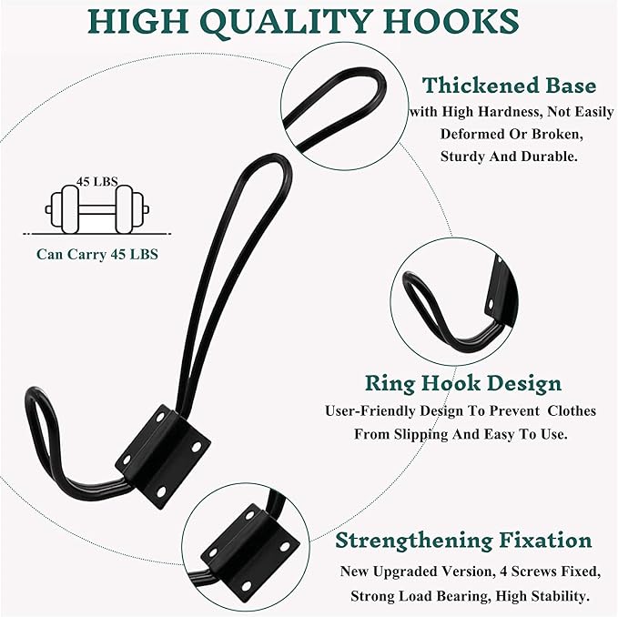 Hajoyful Rustic Entryway Hooks-12 Pack Farmhouse Hooks with Metal Screws Included, Black Decorative Wall Mounted Rustic Coat Hooks Rack, Double Vintage Organizer Hanging Wire Hook Clothes Hanger