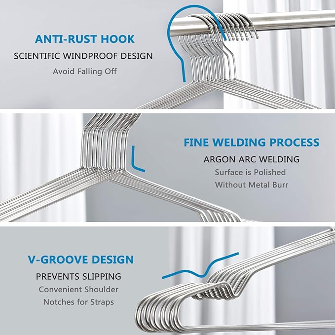 Fayleeko Stainless Steel Wire Coat Hangers - Heavy Duty, Ultra Thin, Space Saving (10 pack, 17.7 Inch)
