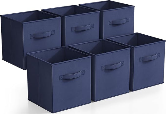 Sorbus Foldable Storage Cubes - 6 Fabric Baskets for Organizing Pantry, Closet, Shelf, Nursery, Playroom, Toy Box, Cubby -11 Inch Dual Handle Collapsible Closet Organizers and Storage Bins (Navy Blue)