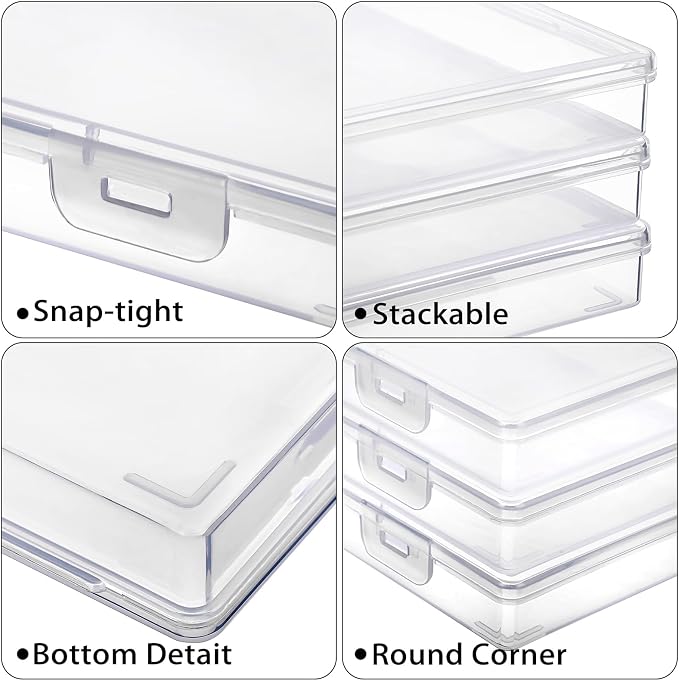 BTSKY Clear Plastic Storage Box with Flap Lid, Multipurpose Craft Organizers and Storage Box Art Supply Storage Organizer Plastic Sewing Box for Beads Pencils Sticky Notes, 4 Pack Medium Small