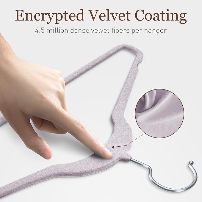 Velvet Hangers 100 Pack, 17.5 Inches Wide Large Size, Heavy Duty Non-Slip Slim Clothes Hangers for Pants, Coats, Skirts, Jeans, Sweaters and More, Nylon-Flocked, Light Purple