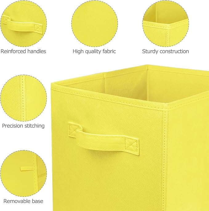 3 Pcs Storage Cubes, 10.5 Inch Collapsible Storage Bins, Fabric Foldable Bins for Organization, Durable Storage Bins for Closet, Shelves, Offices (Yellow)