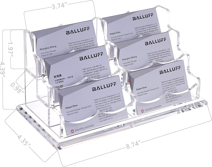 HeZone Business Cards Holder Display for Desk, Clear Acrylic Multiple 3 Tier 6 Slot Business Card Stand, Holds 300 Cards-1 Pack (6 Slots-H)