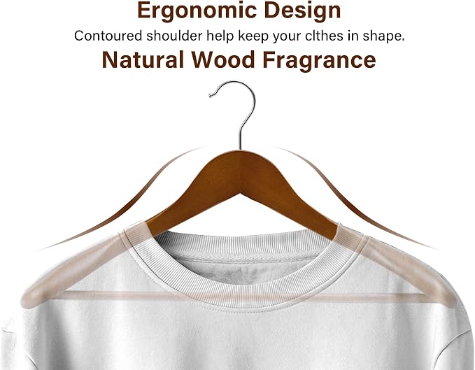 StorageWorks Wooden Hangers 10 Pack, Extra Wide Shoulder Wood Coat Hanger for Coats, Shirts, Jackets, Pants, Suits, Light Walnut Color