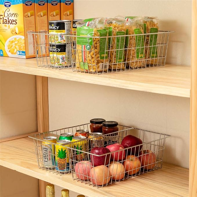 SANNO 15.7" Freezer Baskets Refrigerator Storage Baskets Bins Wire Storage Baskets Bin Organizer Food,Kitchen, Basket Organizers Bins for Home, Bathroom, Closet, Plating 4 pack