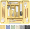 Caperci Large Silverware Organizer for Kitchen Drawer & Utensils - Expandable Drawer Organizer for Cutlery, Flatware & Gadget, BPA-Free Thick Plastic, Wider Compartments & Non-skid Feet (Desert Sand)