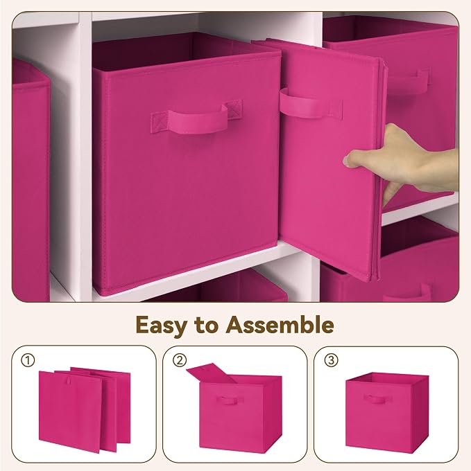 GRANNY SAYS 11 Inch Cube Storage Bins, Cube Storage Organizer, Fabric Storage Bins, Storage Cubes for Shelves, Closet, Toy Storage Bins for Kids Room, Play Room, Rose Red, 6-Pack