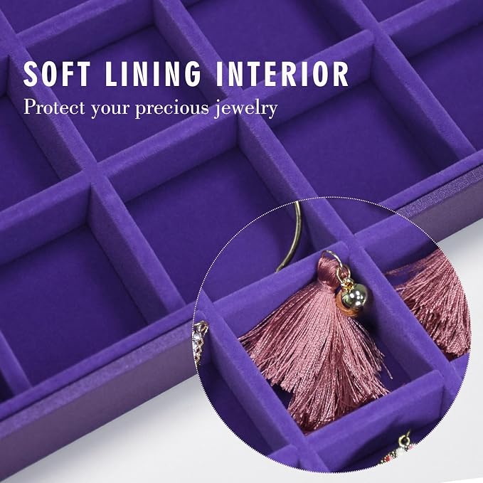 Siveit Jewelry Tray Organizer Box 48 Grid Jewelry Display Organizer Box with Transparent Lid Rings Earrings Necklaces Pendants Display Box Suitable for Women and Girls (48 Grid, Purple)