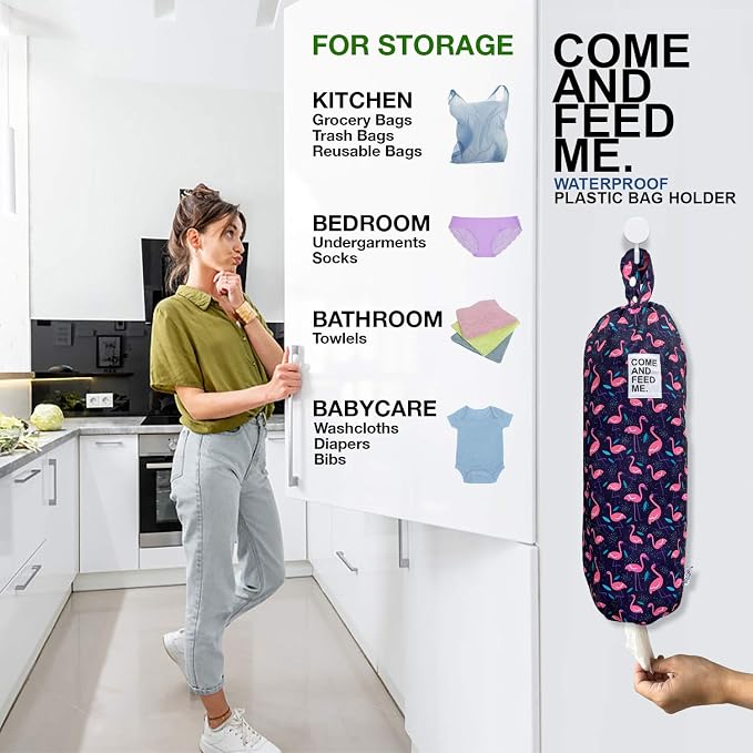 2pcs Waterproof Plastic Grocery Trash Bag Holder Shopping Carrier Holder Organizer Kitchen Storage Bag Dispenser Multiple Designs Sizes Flamingos