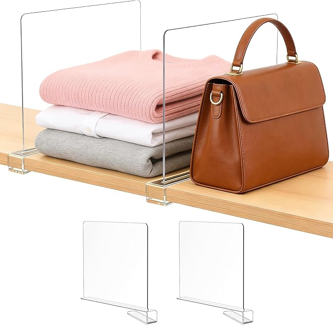 Acrylic Purse Organizer for Closet Shelf Dividers Organization Enthusiasts | Sturdy Shelf Dividers Closet Organizers for Clothes Towel Handbag - Clear Separators for Home Kitchen Office Space Saver