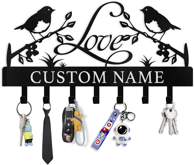 Dyoart Personalized Key Holder Wall Mount - Key Holder for Wall, Custom Name Key Rack, Metal Key Holder Hooks Organizer, Wedding Housewarming Gift, Key Hanger Decor for Entryway, Hallway, Bedroom