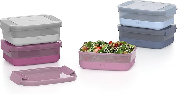Ello Plastic Meal Prep Set BPA Free Plastic Food Storage Container with Silicone Boot and Airtight Lids, Dishwasher, Microwave, and Freezer Safe.