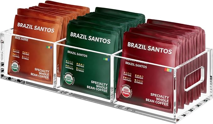 FUCDTEFC Tea Bag Organizer, Small Clear Tea Bag Holder for Drawer Kitchen Cabinets Pantry Countertops Organizers Storage, BPA-Free Acrylic Coffee Pods, Sugar Packets,Plastic Teabag Bins Home Organizer