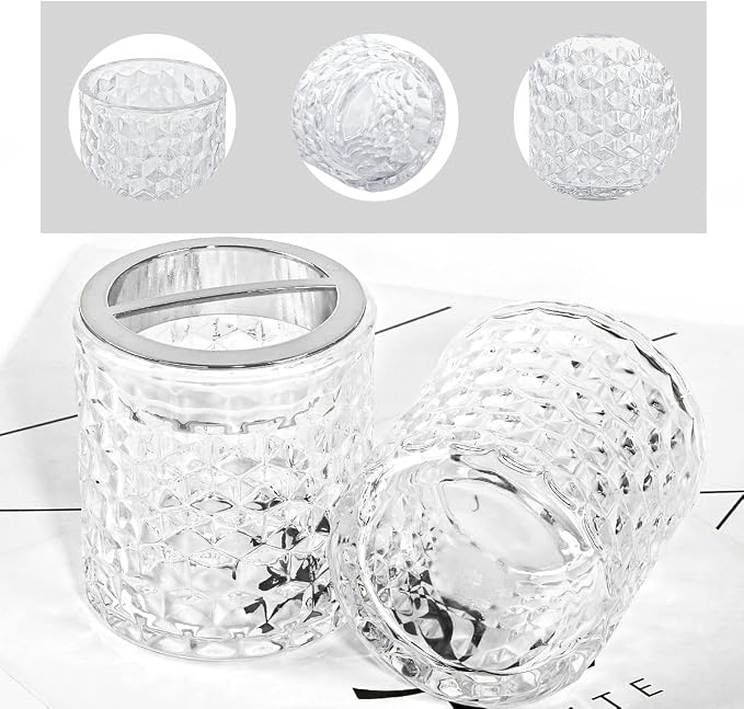 2pcs Toothbrush Holders for Bathrooms,Glass Toothbrush Holder and Bathroom Tumbler Set,Toothbrush and Toothpaste Holder with Divider,Bathroom Toothbrush Cup Holder (Clear and Silver)