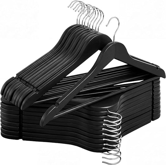 StorageWorks Black Wooden Hangers 20 Pack, Heavy Duty Wood Hangers for Closet, Clothes Hangers for Coats, Shirts, Pants, Suits