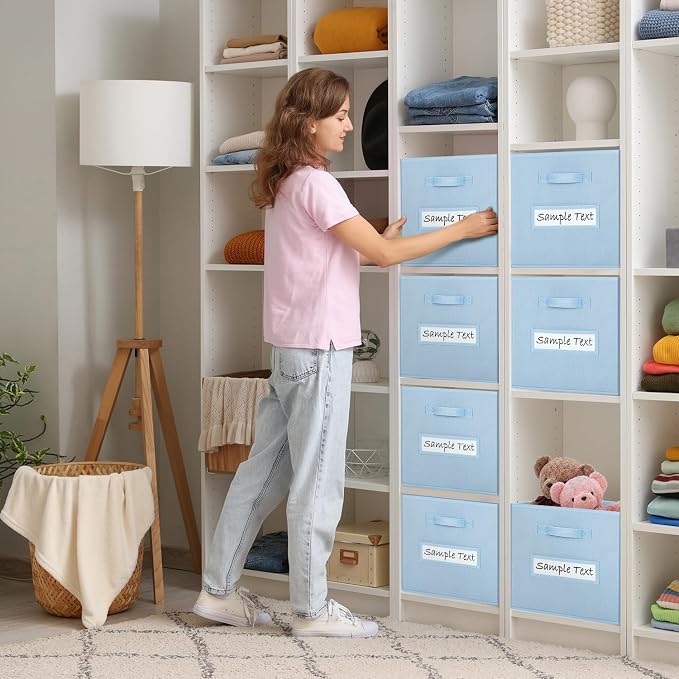 11x11 storage cube bins (Set of 10) Foldable Fabric storage cubes with 10 Labels Window Cards & a Pen,11 inch cube storage bin,Closet Organizers for Shelves,Cubby Organizer Boxes,Pastel Blue
