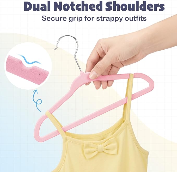 HOUSE DAY 11 Inch Velvet Baby Hangers 50 Pack Lt-Pink, Premium Kids Hangers for Children, Infant & Toddler Clothes, Durable Non Slip Small Baby Felt Hanger for Closet, Ideal for Everyday Use