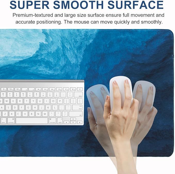 L-SPOUTTO Blue Desk Mat Gaming Mouse Pad XXL Large Mouse Pad Non-Slip Rubber Base Keyboard Pad Waterproof Desktop Mat for Laptop Computer Work Game Home Office-Blue Wave