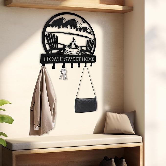 Dyoart Personalized Metal Key Holder - Custom Wall Mount with Mountain Design - Camping Key Hooks for Wall Organizer - Key Rack Decoration for Entryway