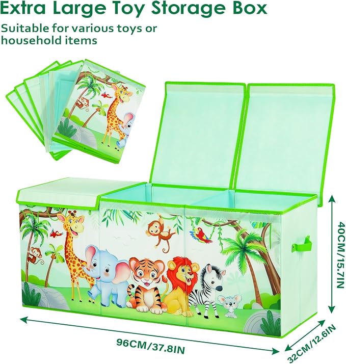 Large Toy Box Chest Organizer with Flip Lid for Kids, Collapsible Oxford Toy Storage Box with Handles for Boys Girls, Sturdy Waterproof Storage Organizer for Bedroom Playroom Nursery, 37.7×12.5×15.7''