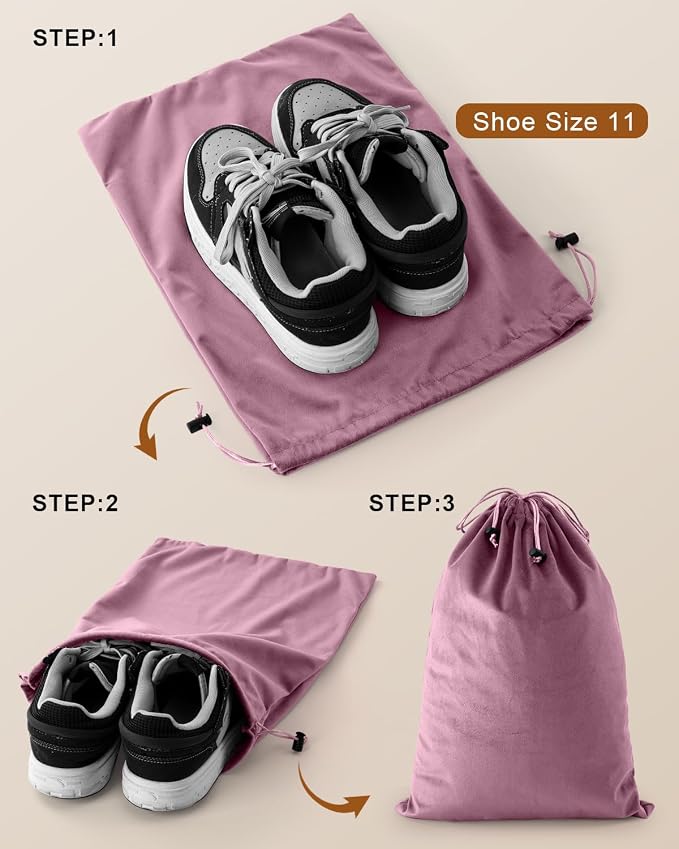 4 Pcs Shoe Bags for Travel, Dust Velvet Bags, Parfait Pink, 17.3x12.6 Inch | Washable & Reusable Travel Shoe Bags, Dustproof Shoe Bags with Drawstring Closure, Suitable for Travel, Home Storage