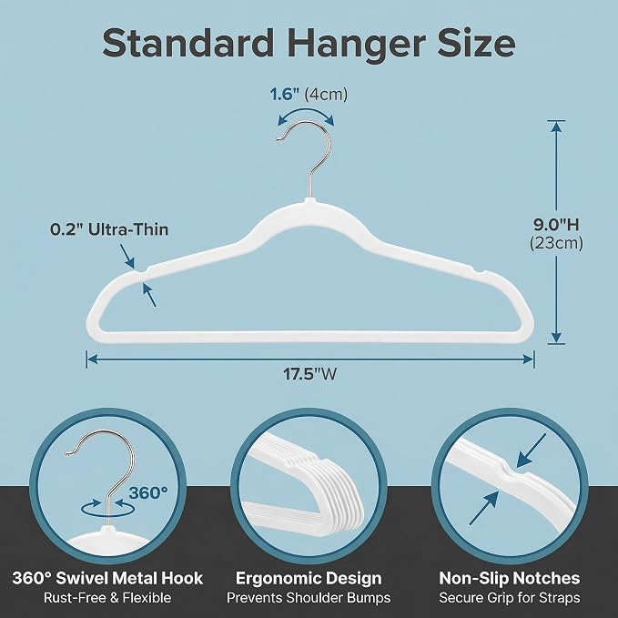 HOUSE DAY Ivory Plastic Hangers 50 Pack - Ultra-Thin Heavy Duty Non-Velvet | Hangers with 360° Swivel Hook & Non Slip Notches - Slim Space Saving Clothes Hangers Ideal for Dresses Coats Shirts Jackets