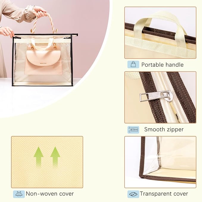 Clear Handbag Storage Bags Purse Organizer for Closet, Zipper Hanging Storage Bag for Handbags, XL, 4PCS
