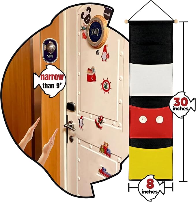 RUNROLE 8 Inch Narrow Fish Extender to Right Fit the Cabin Door - 1, 2, 3, 4 Pocket Hanging Storage Organizer, Easily Customize, 2026 & 2027 FE for Gift Exchanges and Pixie Dust, Cruise Essentials