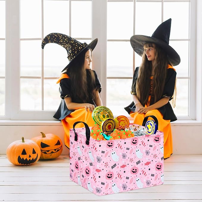 MAIZMZ Halloween Storage Basket Pumpkin Ghost Gift Basket for Kids Foldable Toy Box Waterproof Organizer Bin Laundry Nursery Hamper for Home Office Dorm Closet Shelf