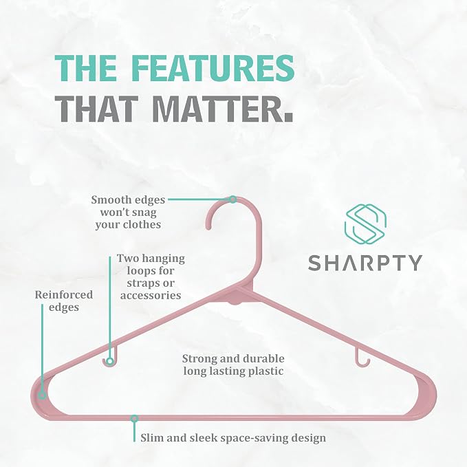 Sharpty Plastic Hangers Clothes Hangers for Clothing, Closet, Coats & Shirts - Durable & Space Saving - for Everyday Standard Use, Room Essentials & Basics - 20 Pack - Pink