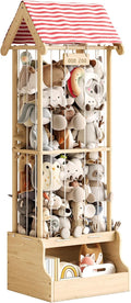 Stuffed Animal Storage, Wooden Stuffed Animal Zoo with Toy Box and Triangular Ceilings, Vertical Stuffed Animal Holder with Thicker Elastic Band, Plushies Storage for Playroom, Nursery, Bedroom