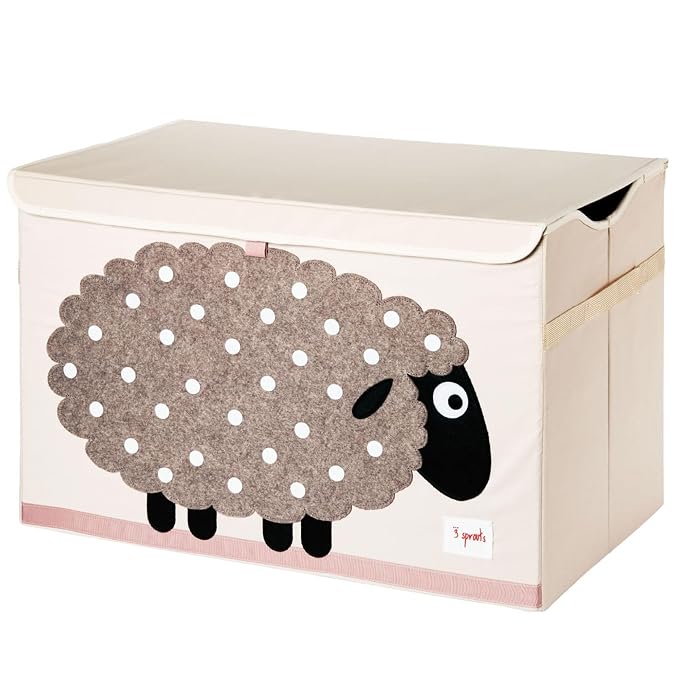3 Sprouts Large Toy Chest for Kids with Lid and Handles - Collapsible Toy Storage Bin/Trunk/Box/Basket Organizer for Boys & Girls Playroom, Nursery, Sheep