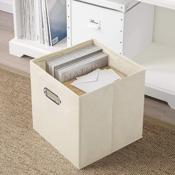 ShellKingdom Storage Bins, Foldable Fabric Storage Cubes And Cloth Storage Organizer Drawer with Metal Handle For Closet And Toys Storage, 11 X 10.5 X 10.5 INCH, 2 Pack (Beige)
