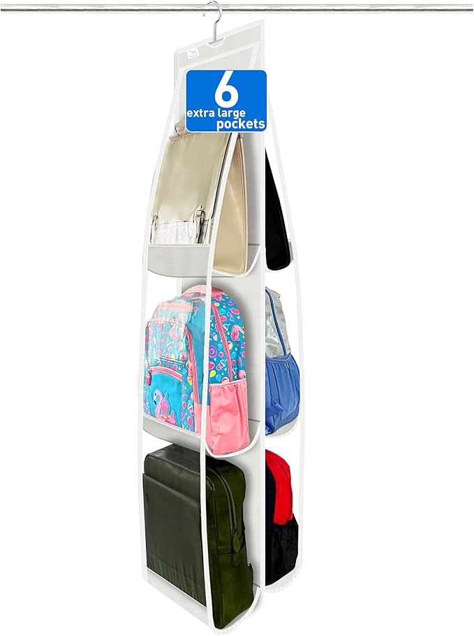 Purse Organizer for Closet, Large Capacity-19.69" Height for Oversized Purses&Tote Bags, Backpacks, Tall Boots,with 12 Boot Shapers, Hanging Purse Organizer,White