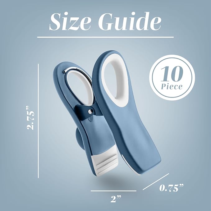 COOK WITH COLOR Bag Clips with Magnet - Food, Chip, Bag Clips for Food Storage with Airtight Seal Grip for Bread, Snack and Food (Blue and Grey, Pack of 10)
