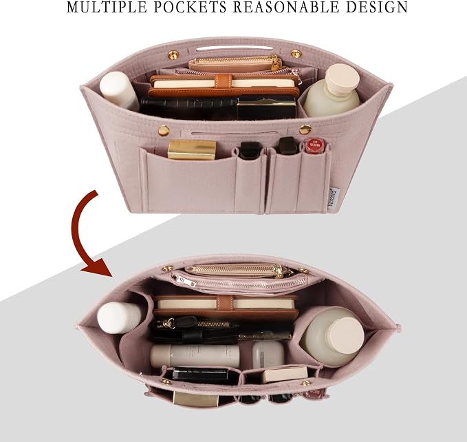 Vercord Purse Organizer Insert for Long champ Felt Organizer Insert with Zipper Handbag Insert Tote Shaper Storage Bag Beige M
