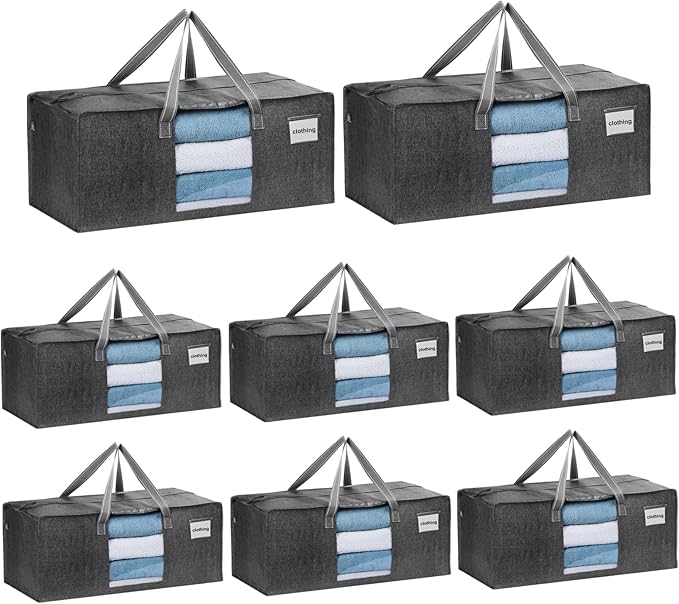VENO 8 Pack Heavy Duty Moving Bags, Packing Bags with Clear Window, Alternative to Moving Boxes, Storage Bins for Clothes, Blankets, Comforters, College Dorm Essentials (Gray, 8 Pack)