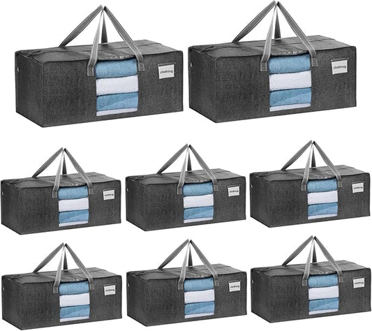 VENO 8 Pack Heavy Duty Moving Bags, Packing Bags with Clear Window, Alternative to Moving Boxes, Storage Bins for Clothes, Blankets, Comforters, College Dorm Essentials (Gray, 8 Pack)