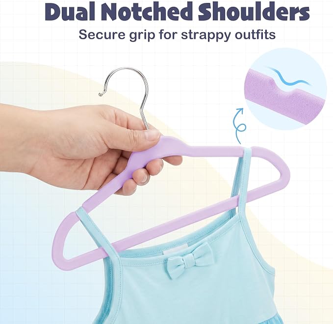 HOUSE DAY 11 Inch Velvet Baby Hangers 50 Pack Lt-Purple, Premium Kids Hangers for Children, Infant & Toddler Clothes, Durable Non Slip Small Baby Felt Hanger for Closet, Ideal for Everyday Use