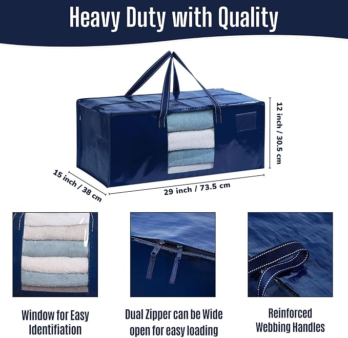 VENO 8 Pack Heavy Duty Moving Bags, Packing Bags with Clear Window, Alternative to Moving Boxes, Storage Bins for Clothes, Blankets, Comforters, College Dorm Essentials (Blue, 8 Pack)