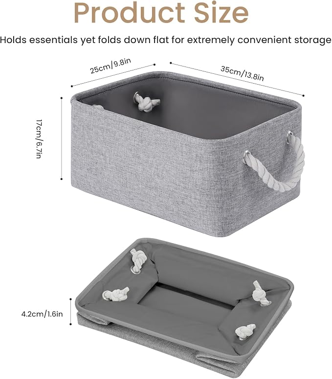 Storage Baskets for Shelves 13.8x9.8x6.7 Inch, Foldable Fabric Storage Bins with Handles, Small Storage Baskets for Organizing Closet, Office, Home Organization (6-Pack, Gray)