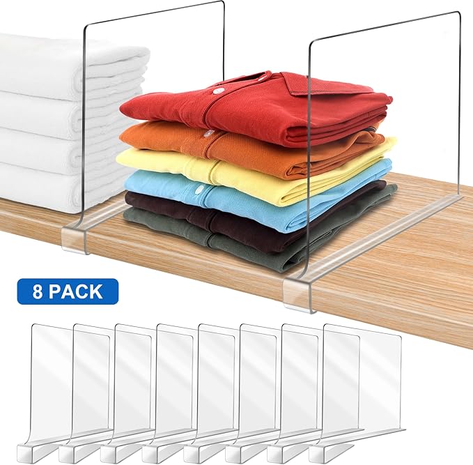 11 Inches Tall [Extra Tall Version] Shelf Dividers for Closet Organization and Storage, 8 Pack Purse Organizer for Closet Acrylic Bookshelf for Organization, Perfect for Sweater Shirts Handbags