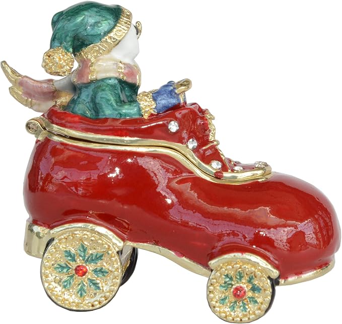 Christmas Ornament Trinket Box Jewelry Box Hand Painted Decorative Box with Hinged Lid Ring Earring Holder Holiday Figurine Collectible