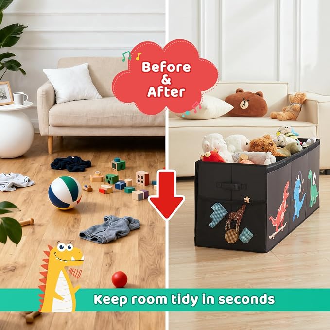 Extra Large Toy Box,150L Sturdy Dinosaur Collapsible Storage with Lid,40"x14"x16" Kids Storage Organizer,Chest Bin Baskets for Boys Girls,for Nursery,Bedroom,Playroom,Living Room,Toybox(Black)