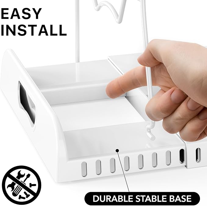 Simple Houseware Expandable Pan Rack 10 Adjustable Compartments, White | Kitchen Cabinet Organizer for Pots, Pans, Lids & Bakeware - Pantry & Countertop Storage