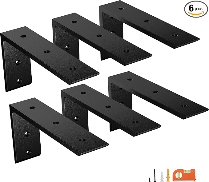 NEODROP 6-Pack 12 Inch Countertop Support Brackets, Heavy Duty L Brackets for Quartz/Wood/Laminate/Granite Countertops | 3/8" Thick Metal Steel | Frosted Black Powder Coated