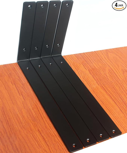 4 Pack - L 14" x H 8" x W1.5, 5mm Thick Black L Shelf Bracket, Iron Shelf Brackets, Metal Shelf Brackets, Floating Shelf, Shelf Supports with Screws