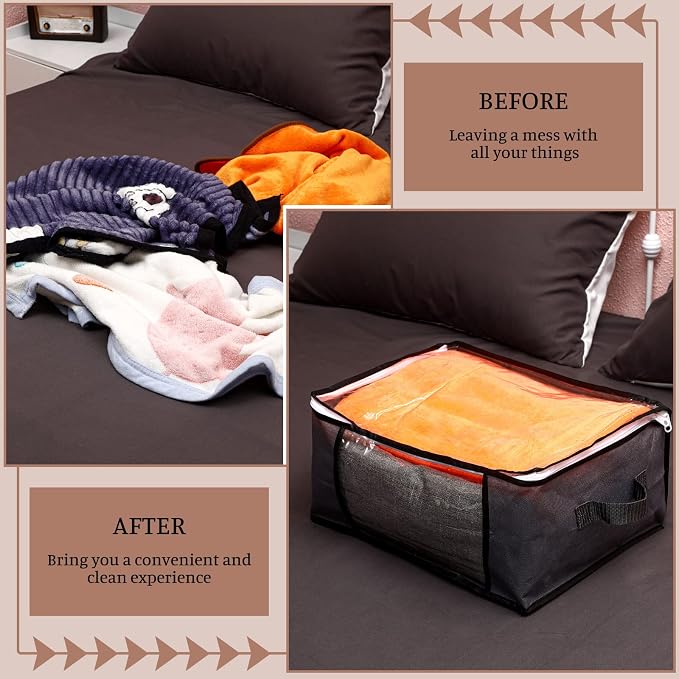 Sadnyy 6 Pcs Clear Storage Bags with Zippers Foldable Clothes Containers Case Plastic Organizer Large Sweater Storage Bins with Handles for Fabric Blanket Cloth Bedding(16 x 12 x 8 Inch,Gray)