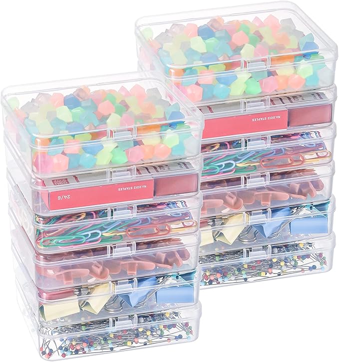 Kingrol 18 Pack Mini Clear Plastic Storage Containers with Lids, 4-1/2 x 3-3/8 x 1-1/8 Inch Empty Hinged Boxes for Beads, Jewelry, Tools, Craft Supplies, Flossers, Fishing