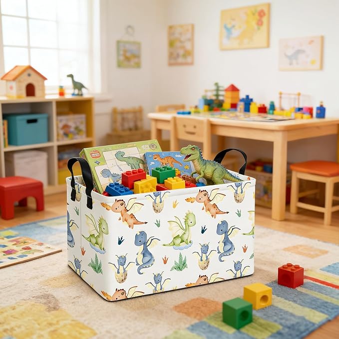 Rectangular Collapsible Parent Child Dragon Storage Basket Organizer | Storage Bin Foldable Canvas with Handles for Organizing Home Kitchen Children Toys Office Closet Shelf Baskets